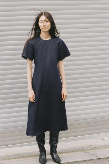 ZW COLLECTION 데님 롱 원피스 - Zara 블루