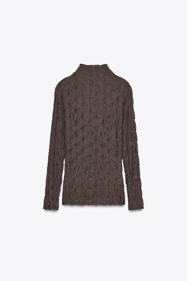 HIGH NECK LACE TOP - Chocolate brown by Zara - Image 0