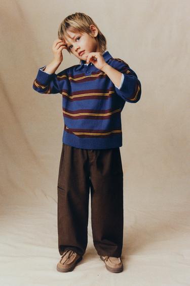 STRIPED KNIT POLO SHIRT - Brown-Blue by Zara