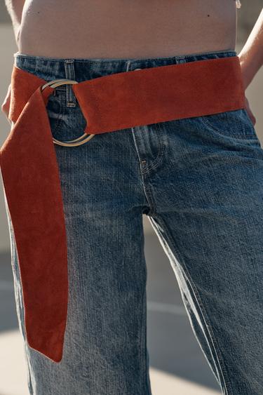 100% SUEDE LEATHER BELT WITH CIRCULAR BUCKLE - Russet by Zara - Image 0