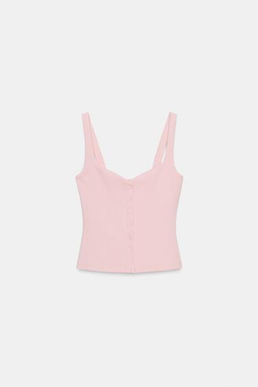 توب بفتحة صدر على شكل قلب وأزرار - وردي الخاص بـ Zara