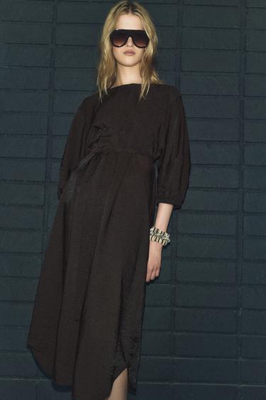 ZW COLLECTION MIDI DRESS WITH BELT - Dark brown by Zara