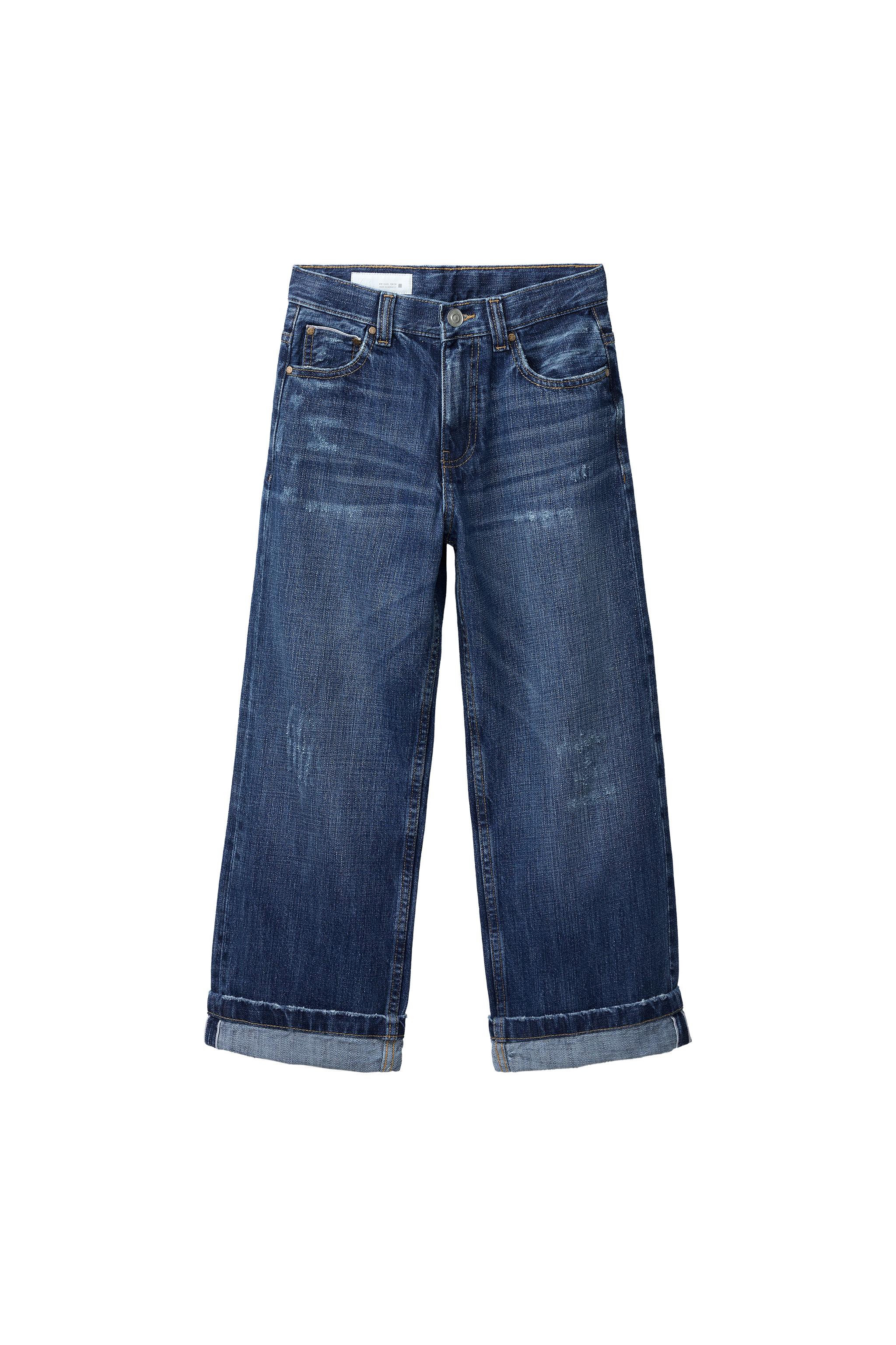 バギーフィットロールアップセルヴィッジデニムパンツ - ブルー | ZARA