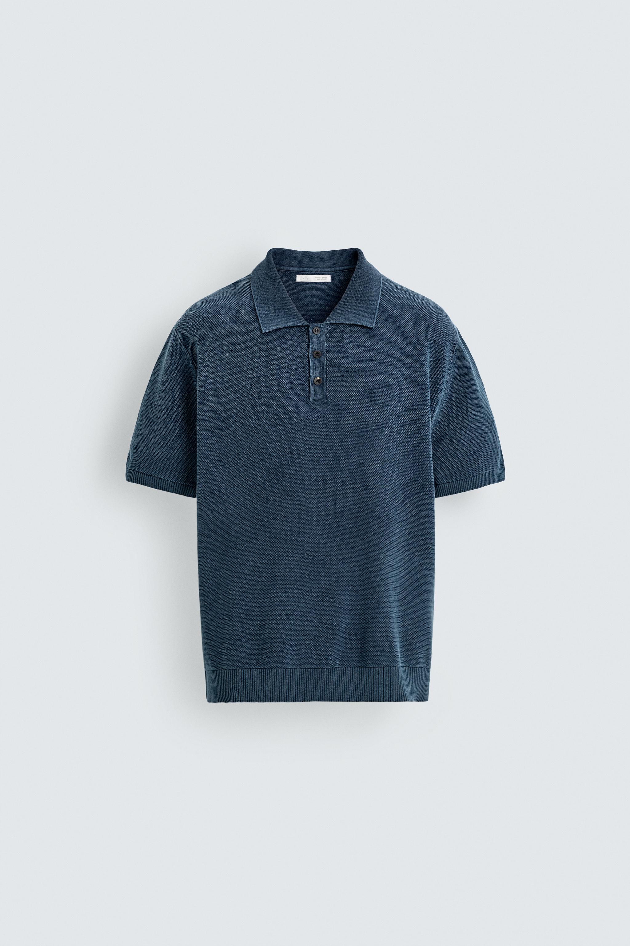 WASHED TEXTURED KNIT POLO SHIRT - Light indigo | ZARA United Kingdom
