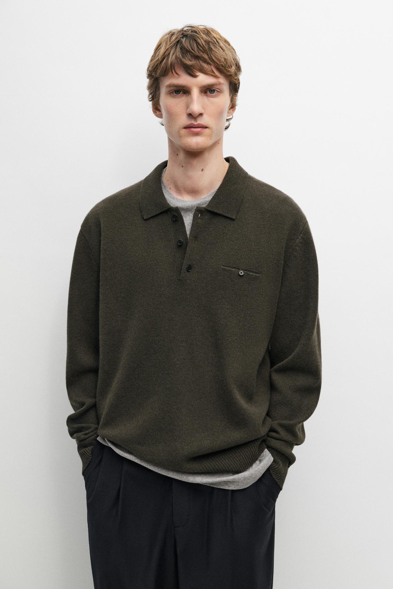 100% wool knit polo collar sweater — 843