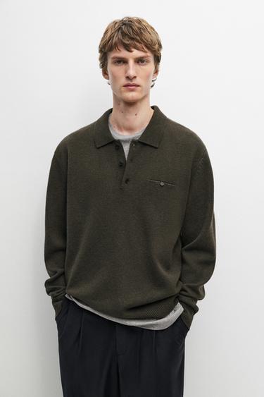 100% wool knit polo collar sweater — 843 2