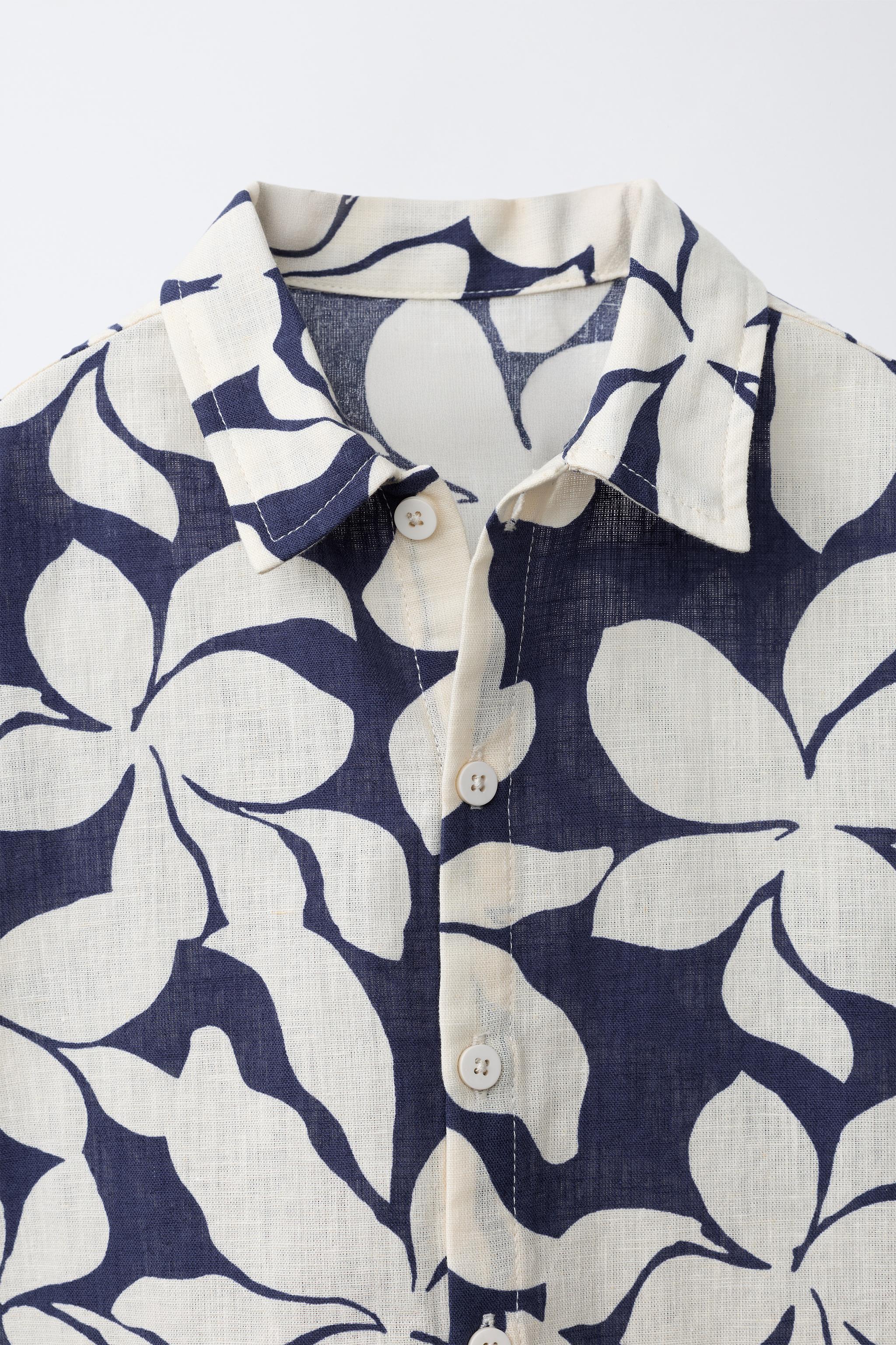 zara floral dress shirt Zara - Floral Print Shirt With Cotton And Linen - Navy Blue - 1 Years (33,9 Inches)