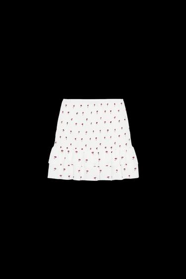 Zara FLORAL PRINT MINI SKIRT - Pink / White