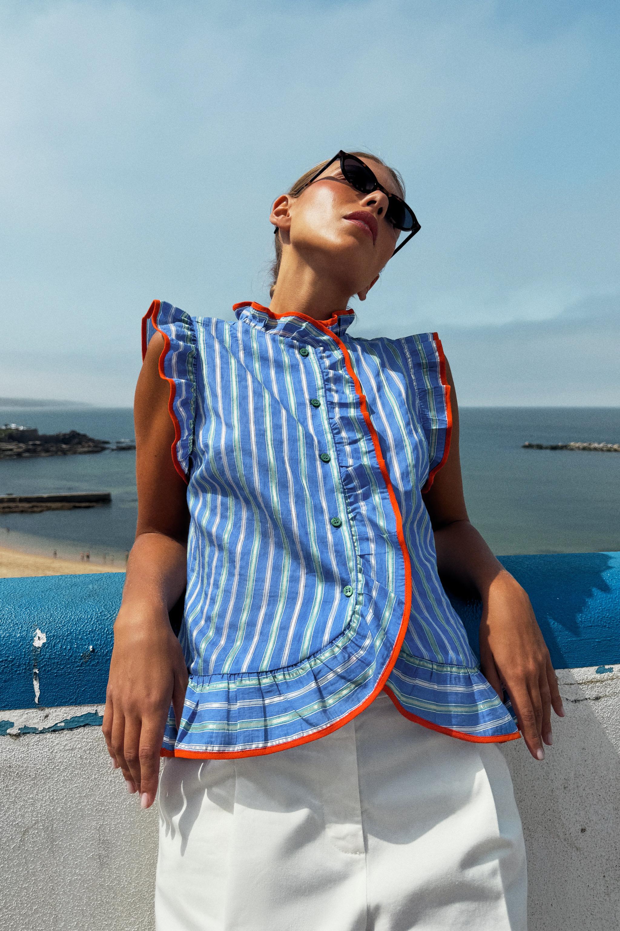 Женские рубашки Zara STRIPED RUFFLE SHIRT — фото 3
