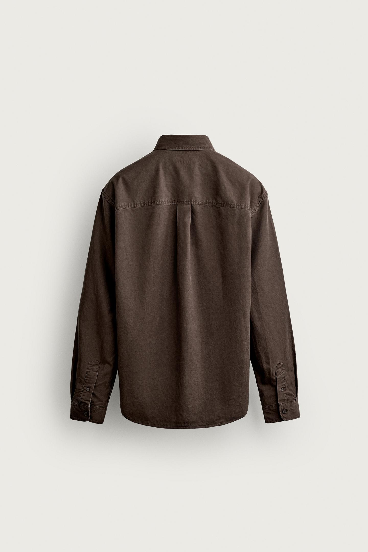 Мужская рубашка Zara Lyocell-Cotton Regular Fit, цвет: Тёмный коричневый — фото 7