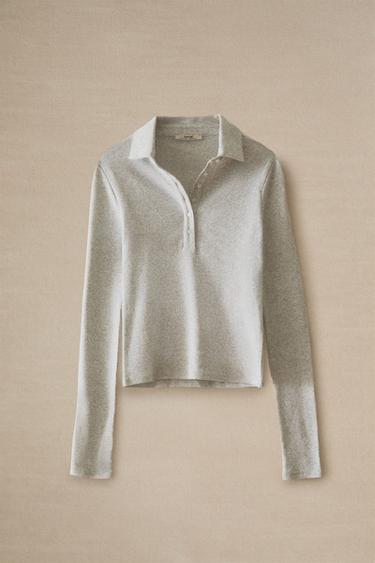 LONG SLEEVE POLO T-SHIRT - Grey by Zara - Image 5