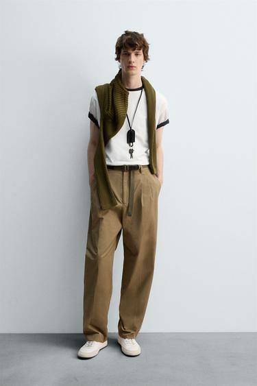Zara HEAVYWEIGHT TRIM T-SHIRT - Oyster-white