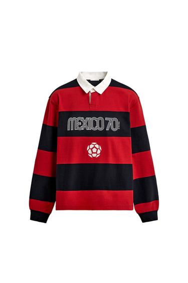 FIFAワールドカップメキシコ70ストライプ柄ポロシャツレッドZaraのFIFAワールドカップメキシコ70ストライプ柄ポロシャツ - レッド 