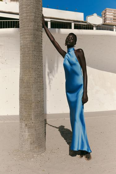 VESTIDO HALTER SATINADO - Marino de Zara