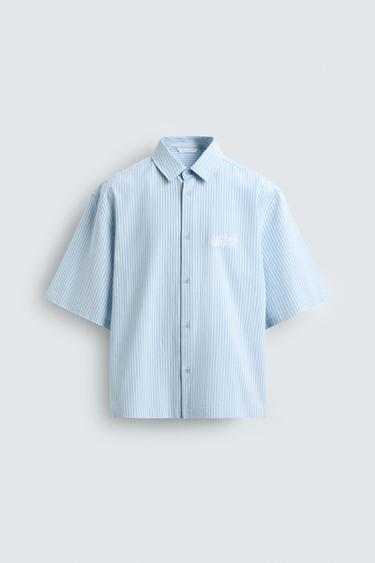 EMBROIDERED STRIPED SHIRT - Light blue by Zara
