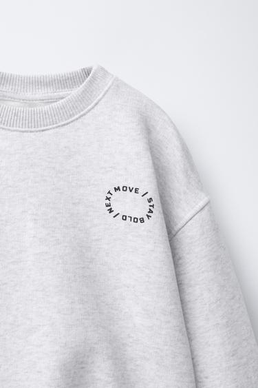 BASIC SWEATSHIRT WITH SLOGAN - Grey marl by Zara - Image 2