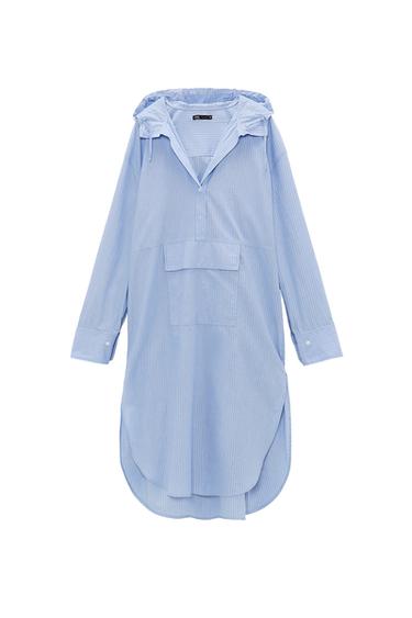 HOODED STRIPED POPLIN DRESS
