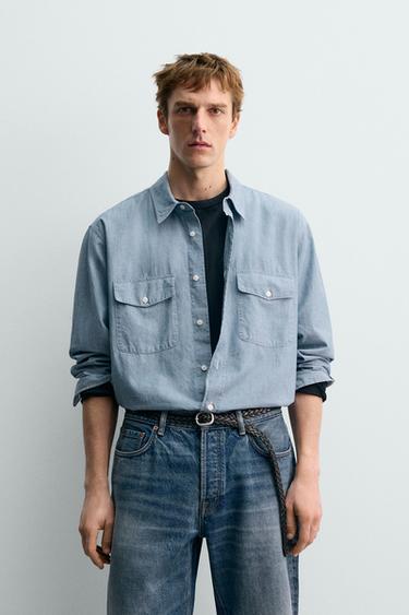 CHAMBRAY DENIM SHIRT AARON LEVINE X ZARA - Mid-blue by Zara