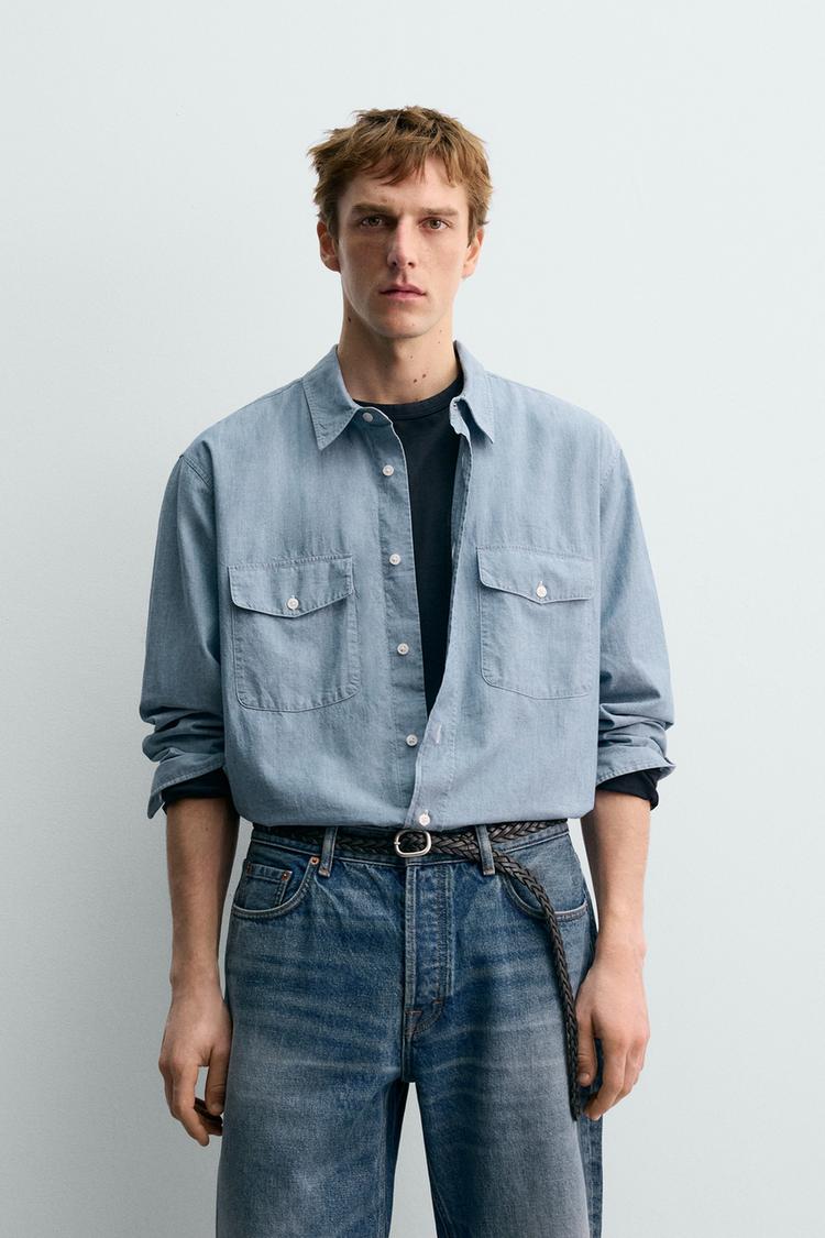 ZARA CHAMBRAY DENIM SHIRT AARON LEVINE X ZARA