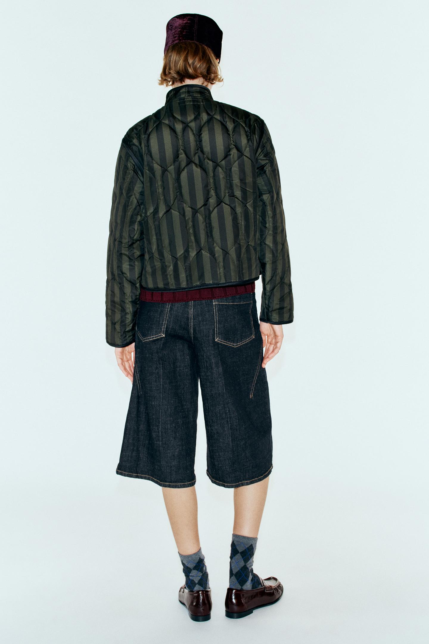 Женская куртка Zara Striped Quilted Jacket with Frog Fastenings, цвет: Тёмный хаки — фото 6