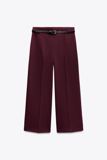 ZW COLLECTION BELTED CULOTTES - Burgundy by Zara