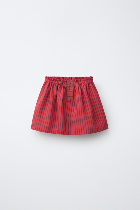 Zara MODAL-BLEND STRIPED SKORT - Red - Image 0
