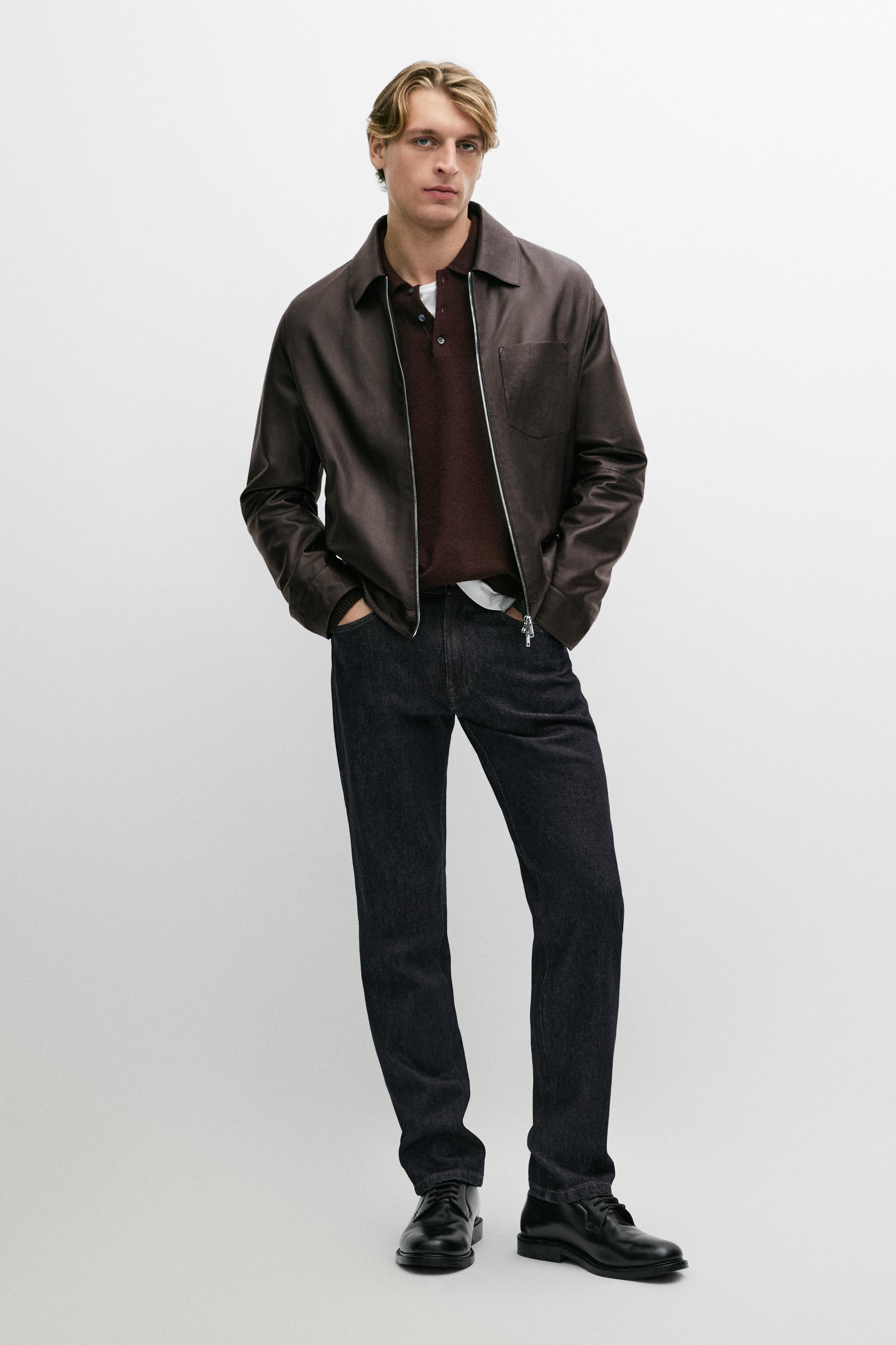 Blouson en cuir nappa avec poche