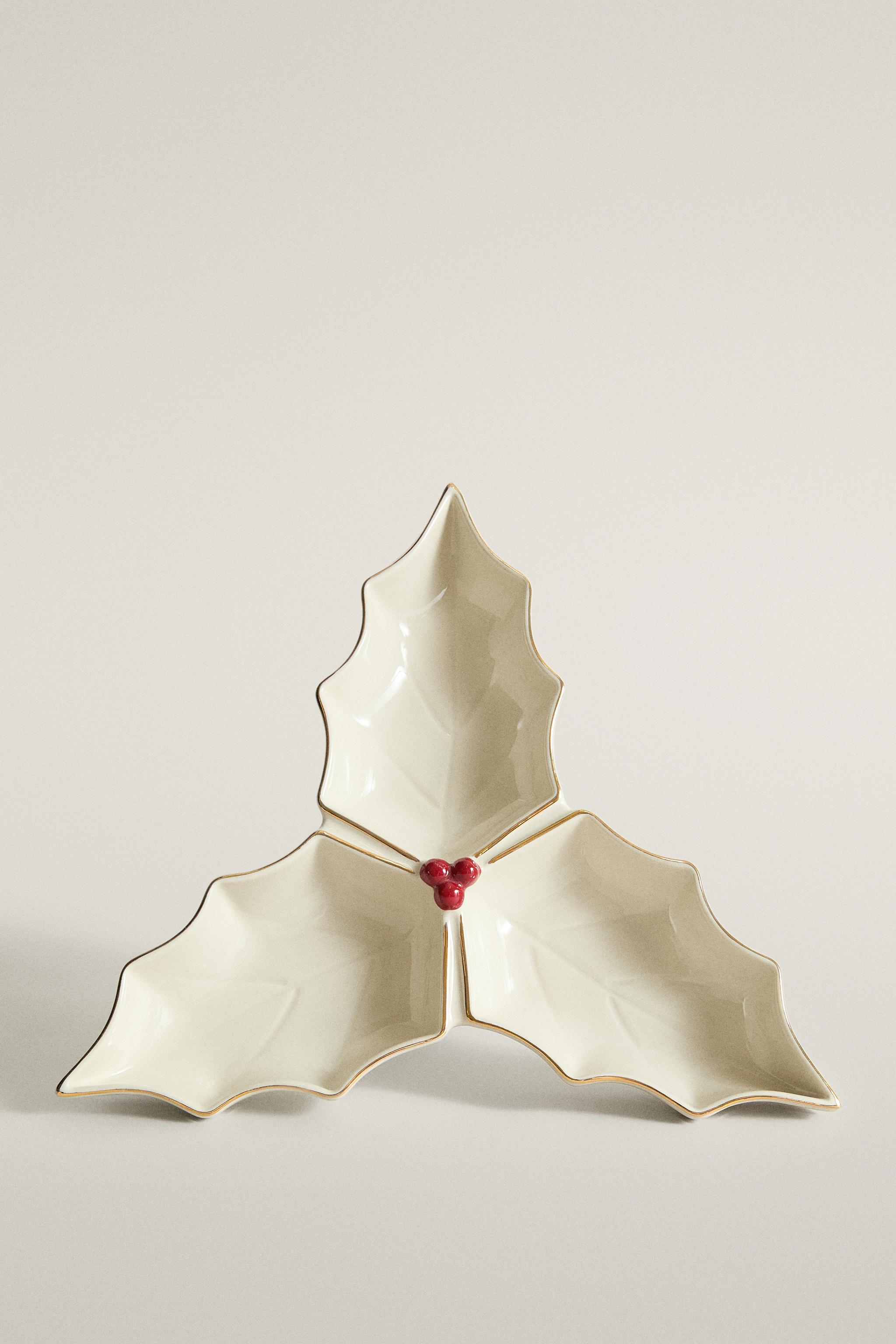 CHRISTMAS HOLLY STONEWARE TRIPLE BOWL - Cream | ZARA United States