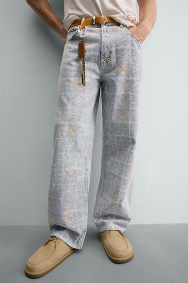 GEOMETRIC PRINT RELAXED FIT JEANS - Light blue by Zara - Image 5