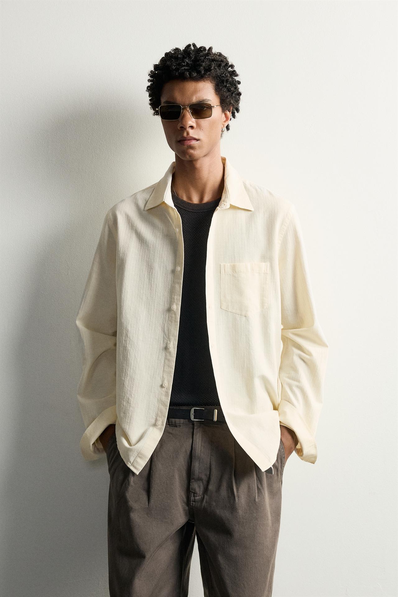 WASHED EFFECT RELAXED-FIT SHIRT — Stone