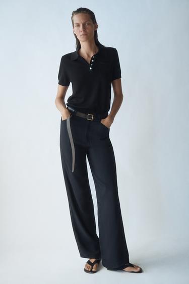 Zara SHORT SLEEVE KNIT POLO - Black