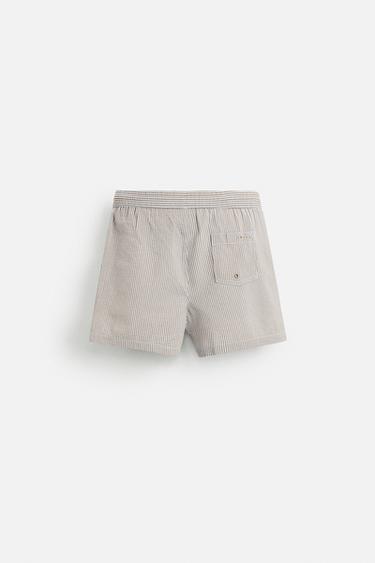 SEERSUCKER MID-LENGTH SWIMMING TRUNKS - Brown-Blue by Zara