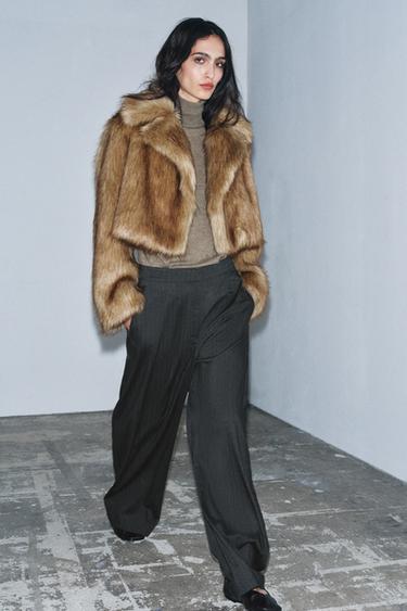 SHORT FAUX FUR JACKET ZW COLLECTION - Beige by Zara - Image 6