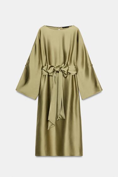 ZW COLLECTION SATIN MIDI DRESS - Olive green by Zara