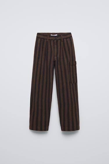 STRIPED TROUSERS - Brown by Zara - Image 0