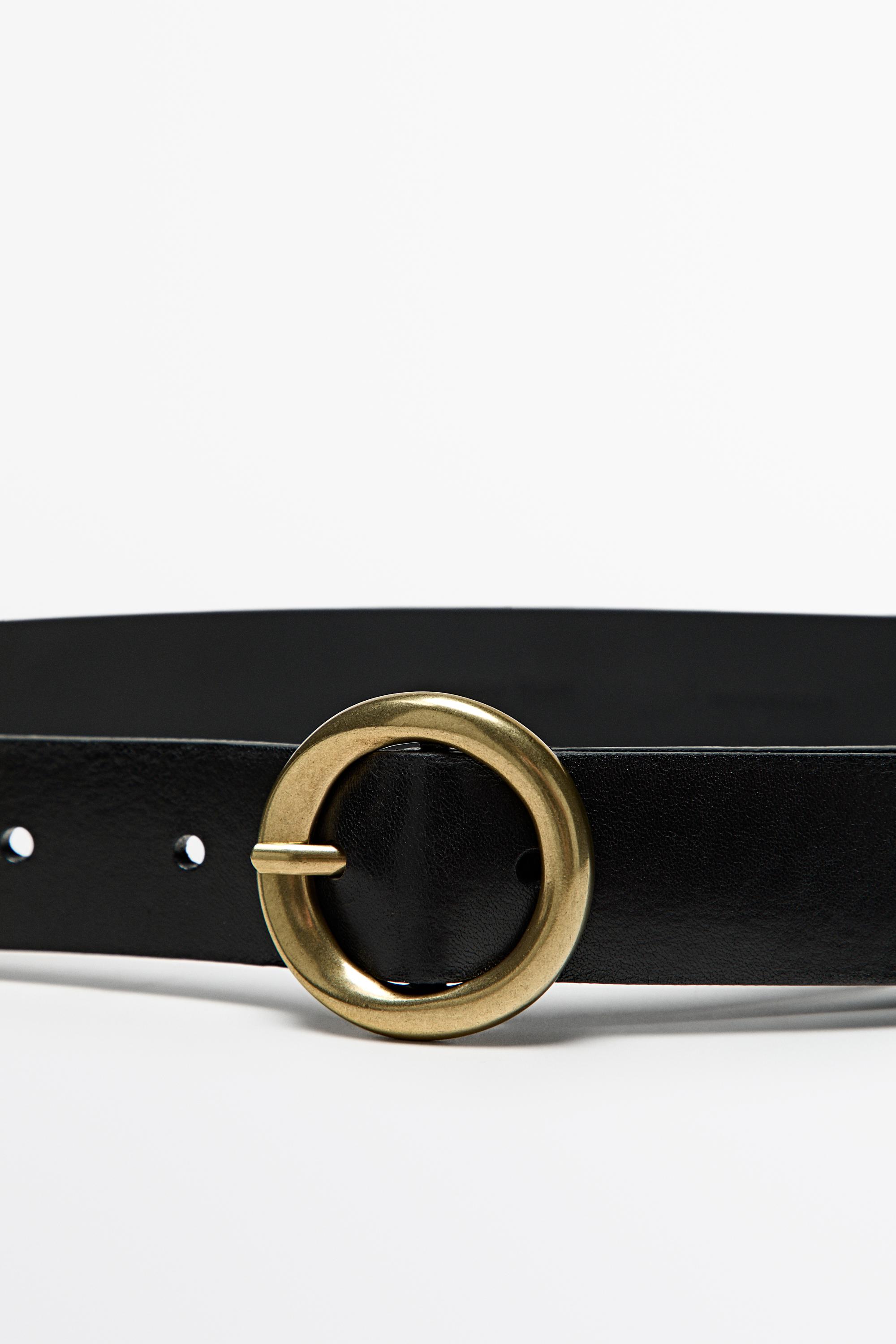Nappa leather belt with round buckle — Black