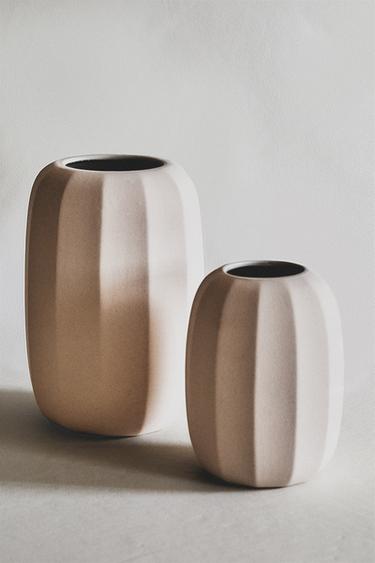 Zara STONEWARE VASE WITH LINES - Ecru