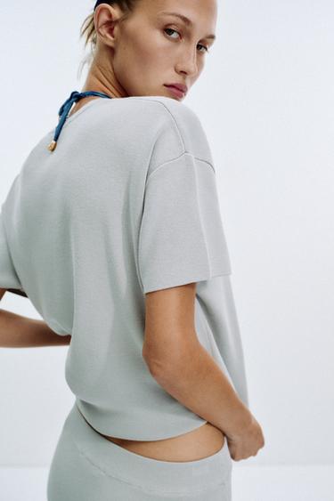 Zara OVERSIZED PLAIN KNIT TOP - Pearl gray