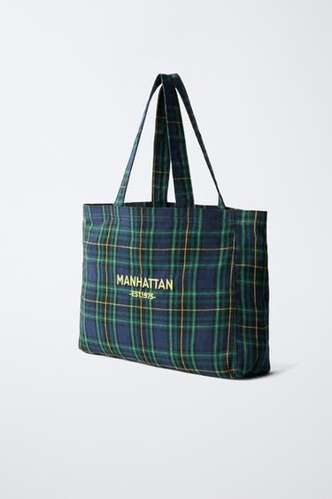 PLAID SHOPPER TOTE — Green 2