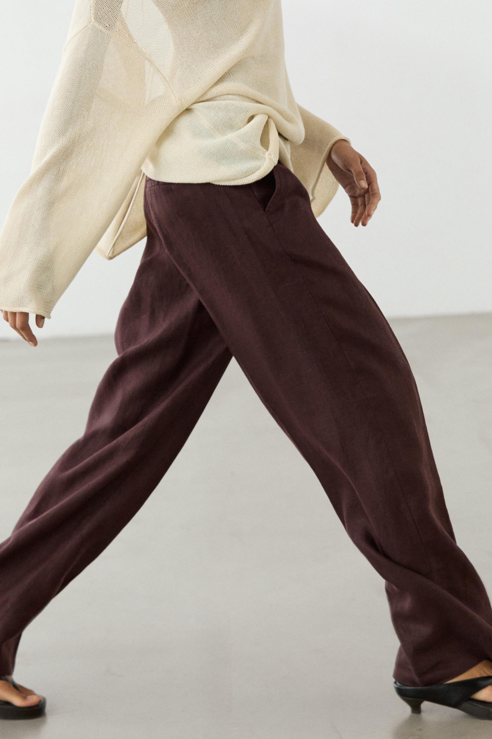 Pantalon wide leg 100 % lin avec élastique