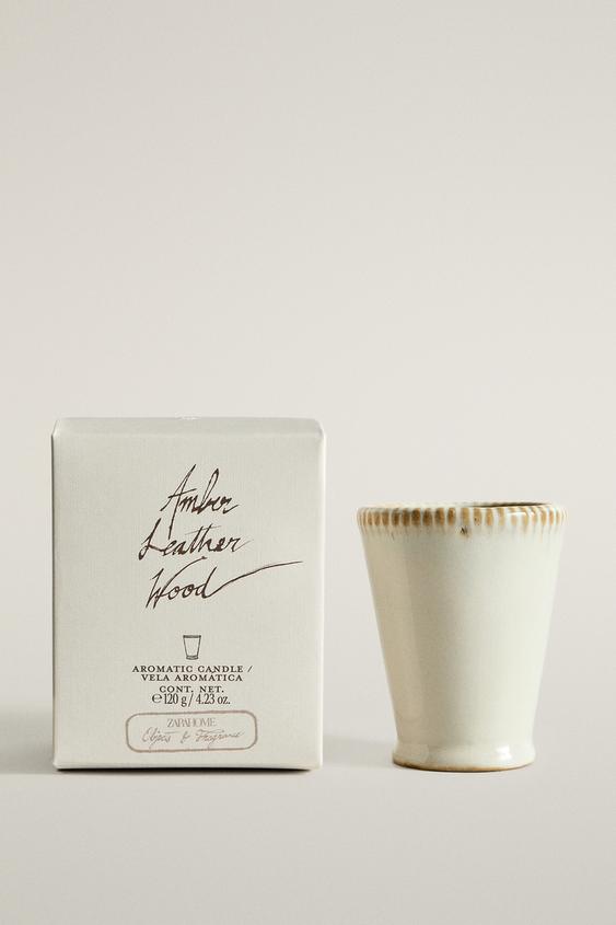 (120 G) BOUGIE PARFUMÉE AMBER LEATHER WOOD - Écru moyen de Zara - Image 0