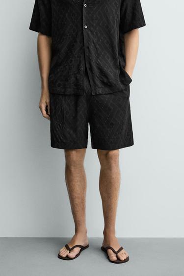 GEOMETRIC JACQUARD BERMUDA SHORTS - Black by Zara