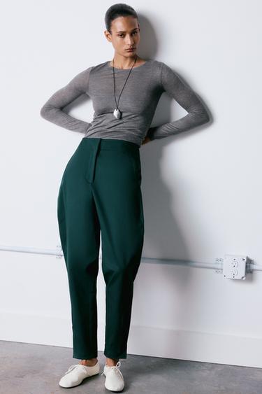 Zara VOLUME TWILL PANTS ZW COLLECTION - Blue green