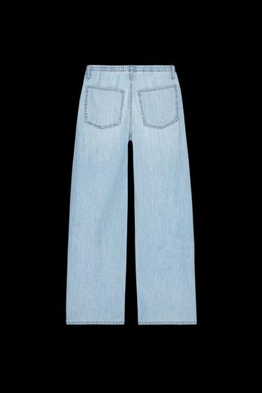 Zara FLOWY DRAWSTRING DENIM PANTS - Light blue