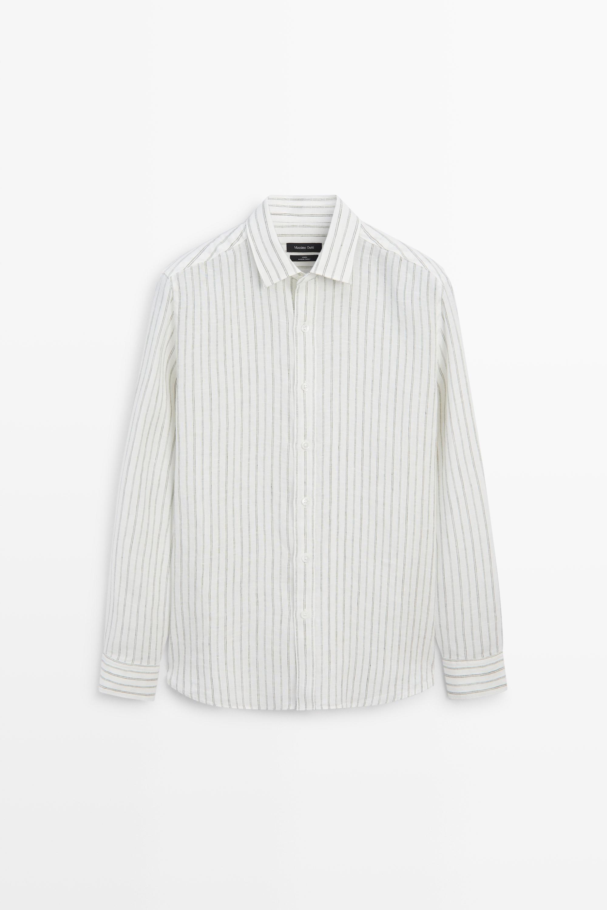 Chemise regular fit à rayures 100 % lin