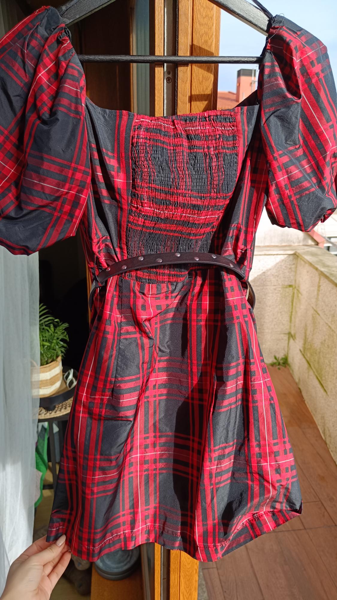 CHECKED DRESS WITH BELT - Image 2
