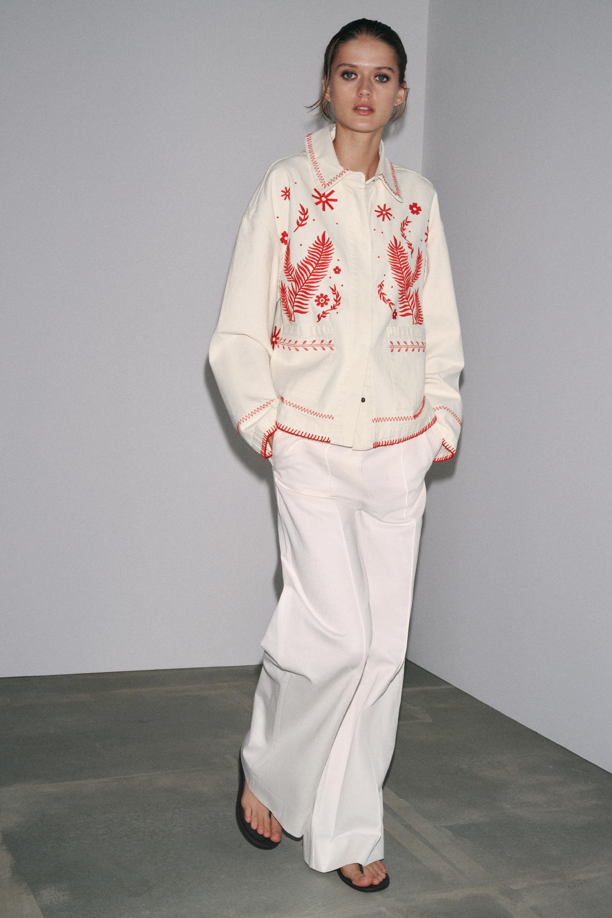 ZW COLLECTION EMBROIDERED OVERSHIRT - Oyster-white | ZARA