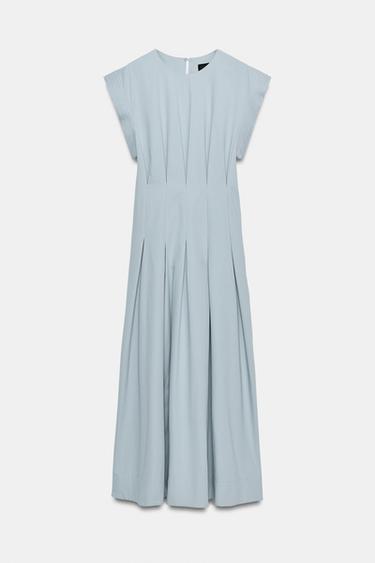 ZW COLLECTION POPLIN PLEATED DRESS - Blue / Grey by Zara