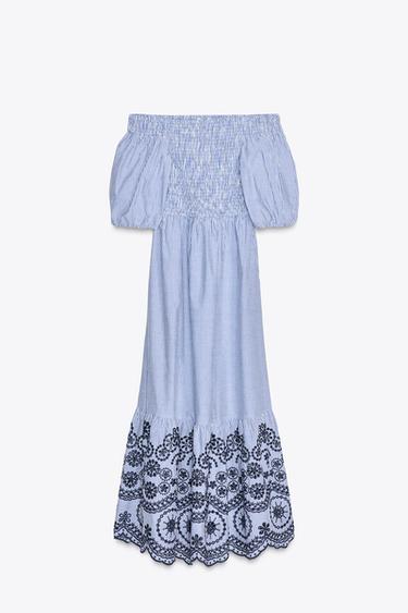 ROBE MIDI RAYURES BRODÉE - Bleu / Indigo de Zara - Image 8