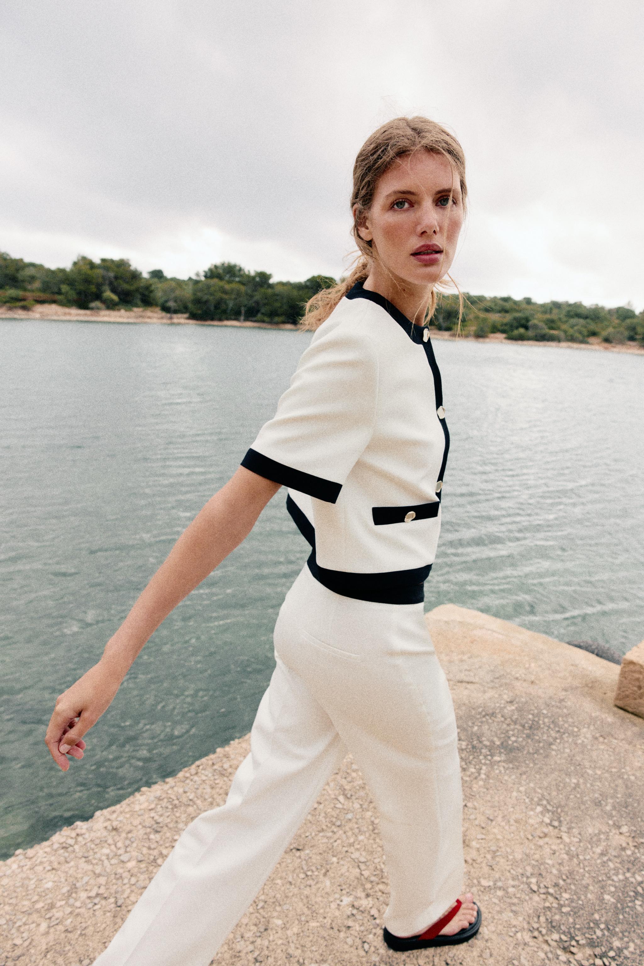 CONTRAST WAIST STRAIGHT PANTS
